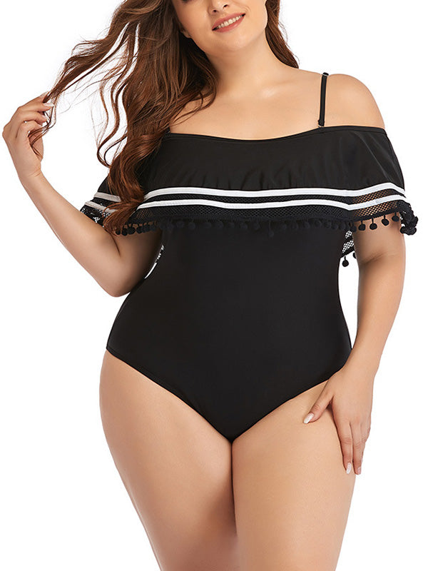 Plus Size Swimsuit One Piece Black Off Shoulder Bikini
