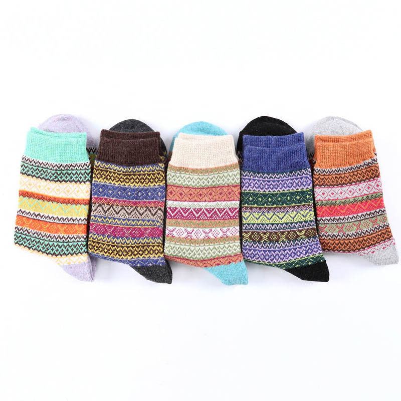 Womens Winter Warm Wool Knit Casual Crew Socks 5 Pairs