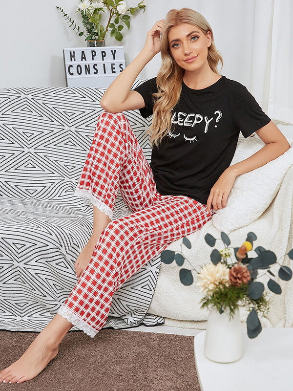Two Piece Pajamas Set for Women Sleepwear Soft PJs Short Sleeve Lounge Set