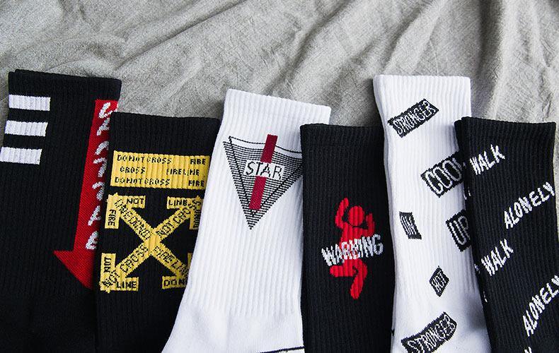 Chalier Men Athletic Socks Hip Hop Style White with Letters - CHALIER