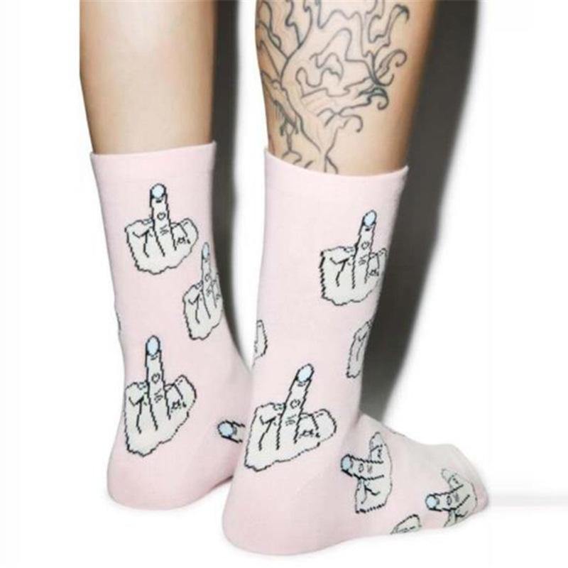 Womens Casual Funny Crazy Crew Socks Middle Finger Novelty Hip-hop Socks - CHALIER