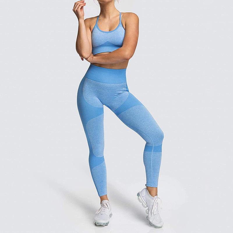 Womens Lace-up Sports Padded Seamless Workout Bra Yoga Running Fitness Bras/Leggings/Suit - CHALIER