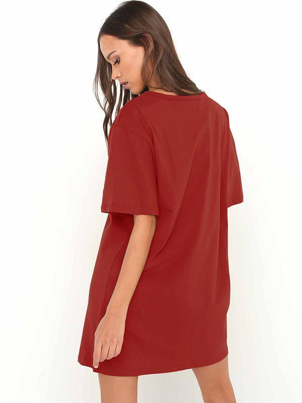 Women's Tee Dress Short Sleeve Loose V-neck T-shirt Mini Dresses Plus Size - CHALIER