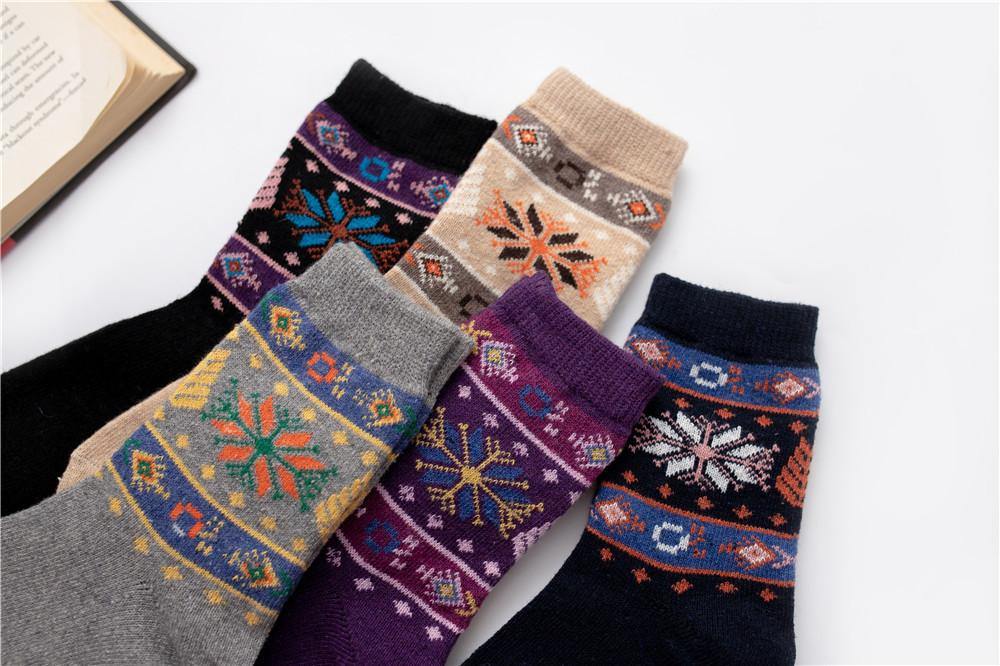 Womens Winter Wool Warm Thick Vintage Socks Fashion Sock Set 5 Pairs - CHALIER