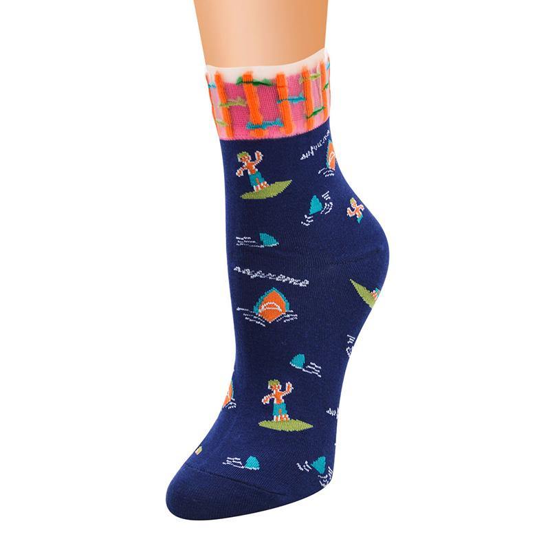 Womens Socks Vintage Starfish Beach Pattern Socks Novel Cute Cotton Crew Socks 8 Pairs - CHALIER