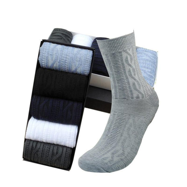 Mens Cotton Socks Set Solid Color Formal Business 5 Pairs - CHALIER