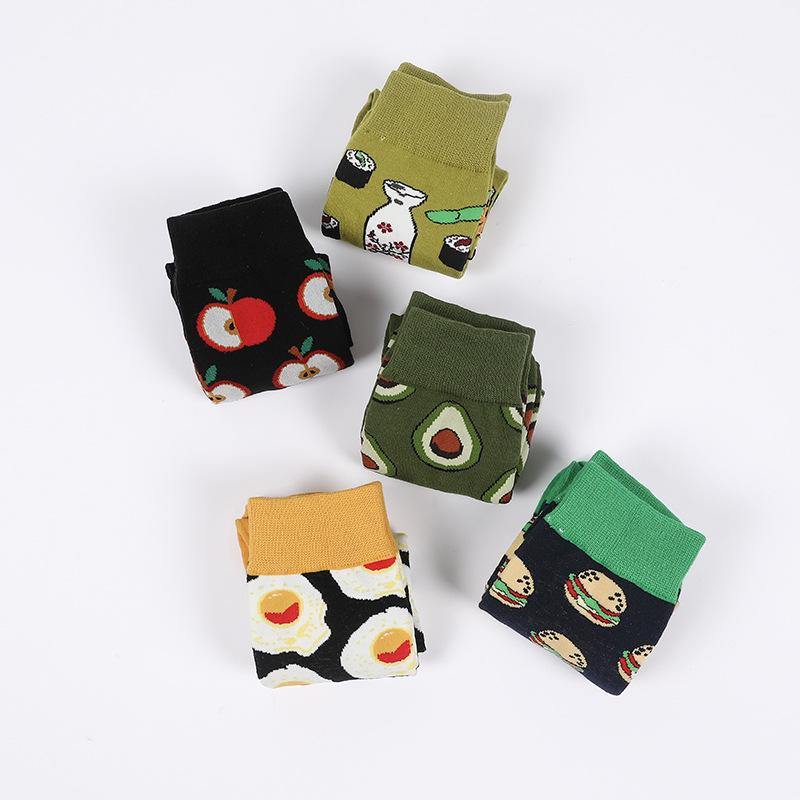 Mens Funny Socks Food Avocado Novel Cute Cotton Crew Socks 5 pairs - CHALIER