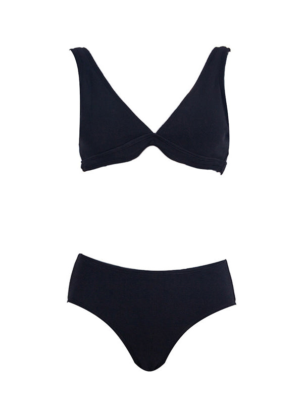 Women's Sexy Two Piece Solid Color Bikini Deep V-Neck