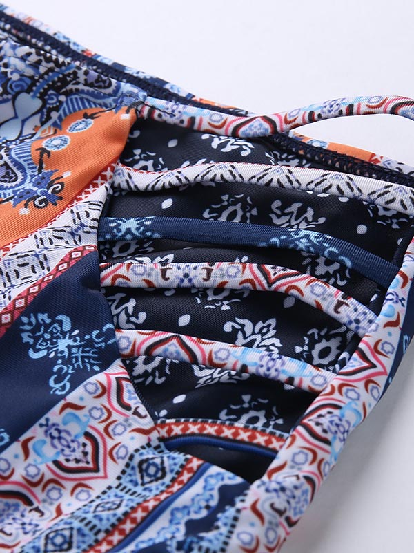 Women's Sexy Tankini Floral Prints Halter Two-Piece Swimsuits Cross Belt