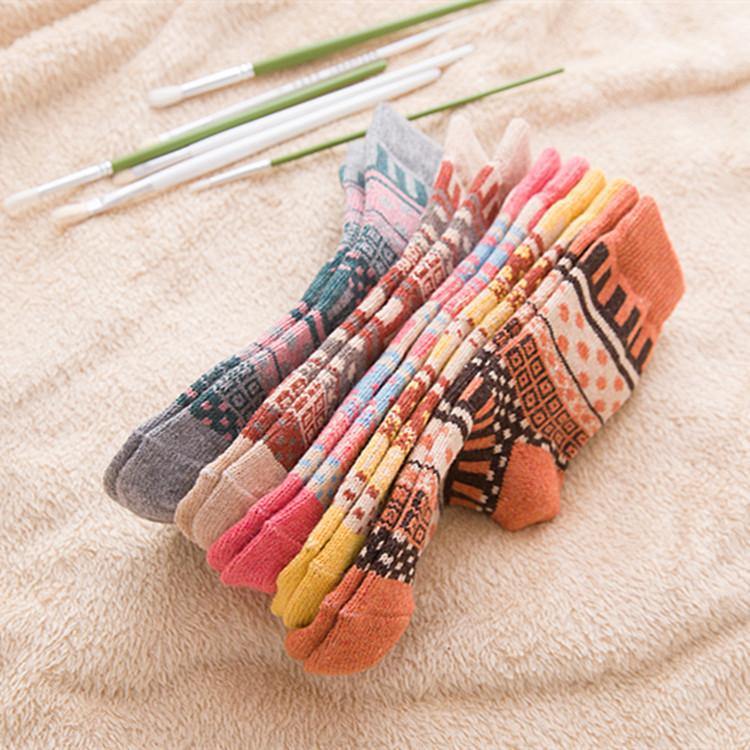 Womens Winter Wool Warm Bohemian Polka Dot Socks 5 Pairs Set - CHALIER