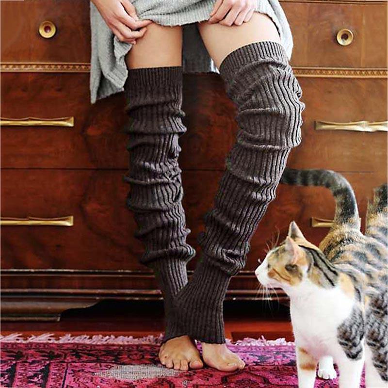 Womens Winter Long Over-knee Wool Knit Slouch Socks Thigh High Socks - CHALIER