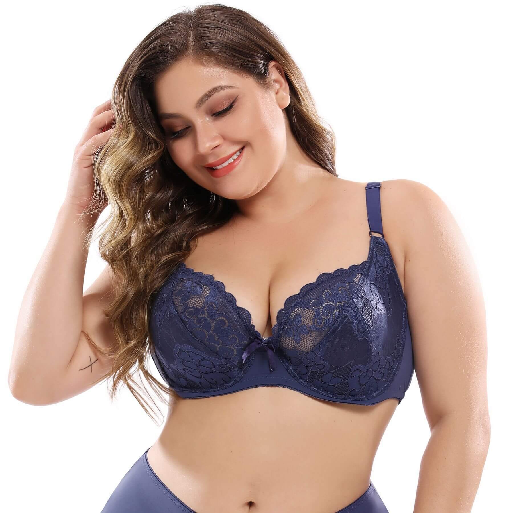 Women Plus Size Lace Bra Full Coverage Underwire No Padded Bra - CHALIER
