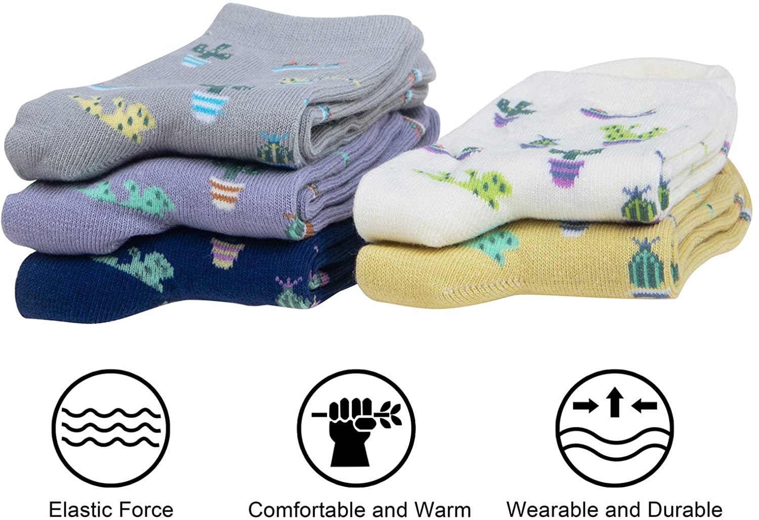 Womens Socks Cactus Print Cartoon Cotton Socks 5 Pairs Gift