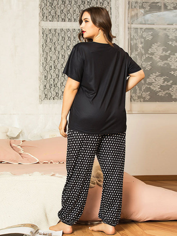 Women's Plus Size Cartoon Loungewear Cute Animals Black Pajamas Short Sleeve
