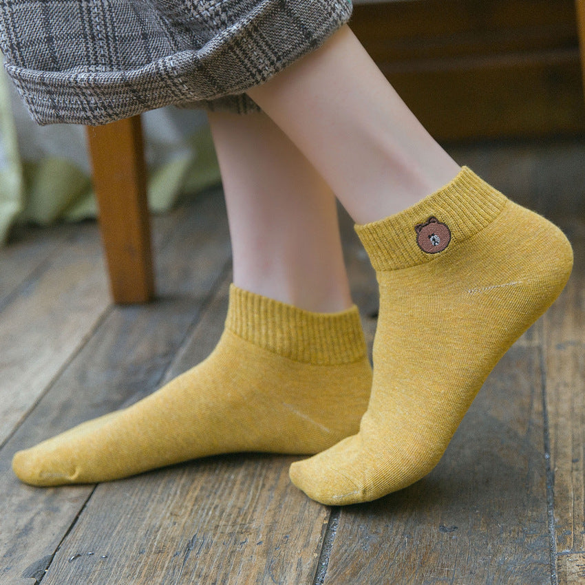 Womens Cartoon Cotton Short Socks Cute Bear Socks