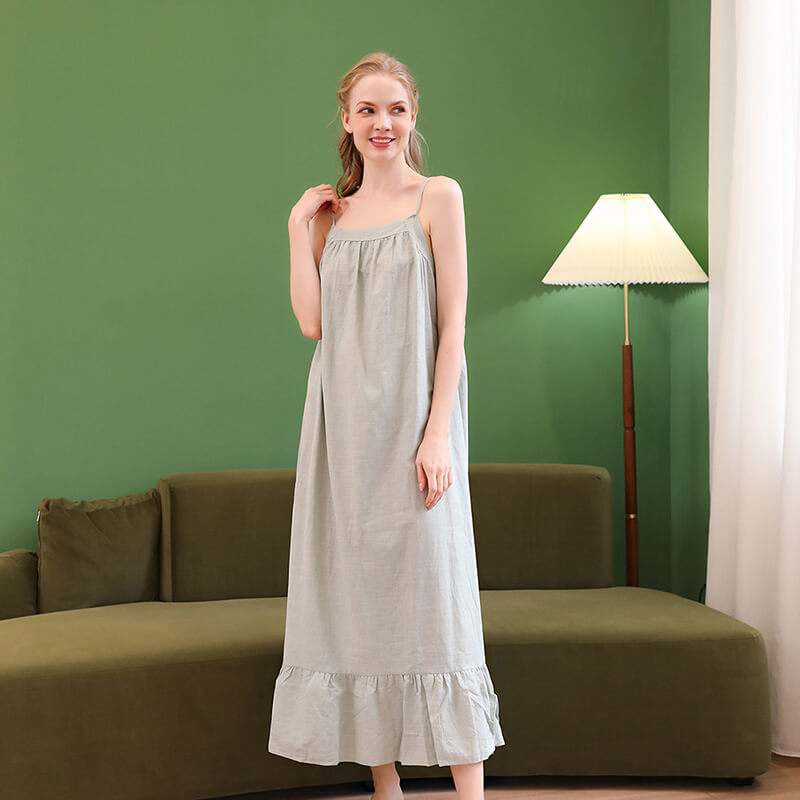 Women's Nightgown Solid Color Sleepwear Cotton Long Dress Loose Loungewear