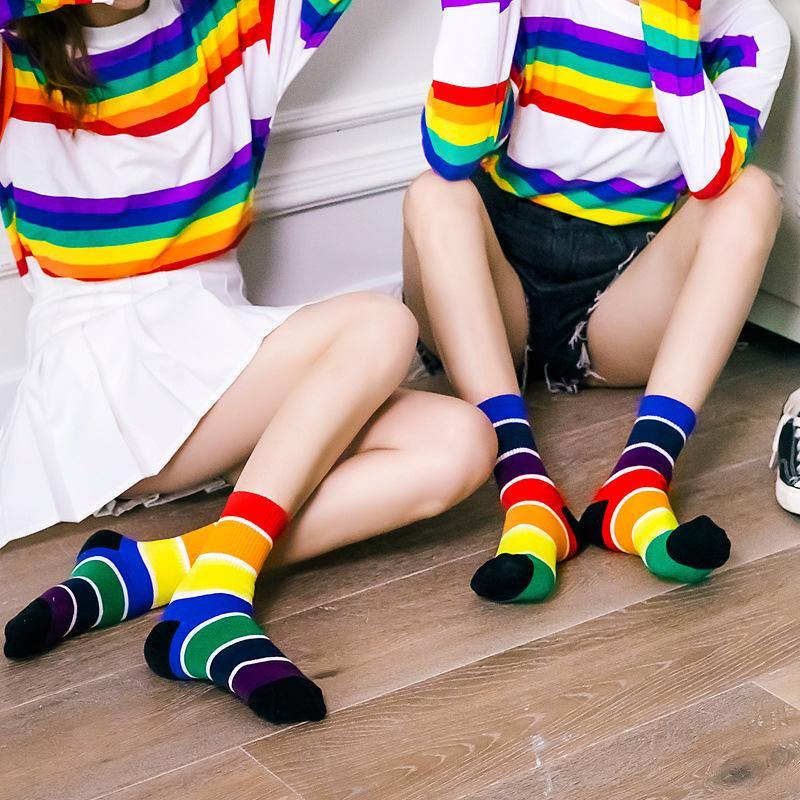 Womens Fashion Socks Colorful Stripe Casual Novel Cotton Crew Socks 4 Pairs - CHALIER