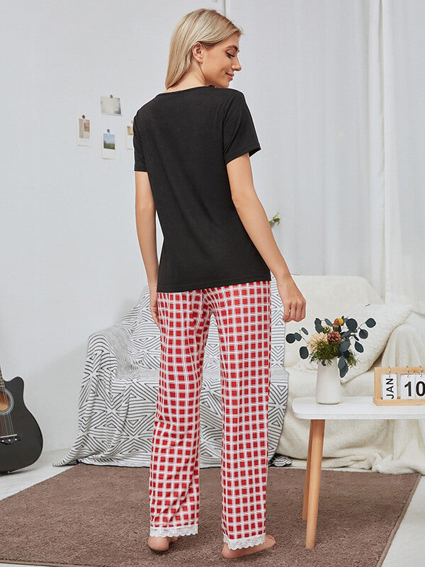 Two Piece Pajamas Set for Women Sleepwear Soft PJs Short Sleeve Lounge Set