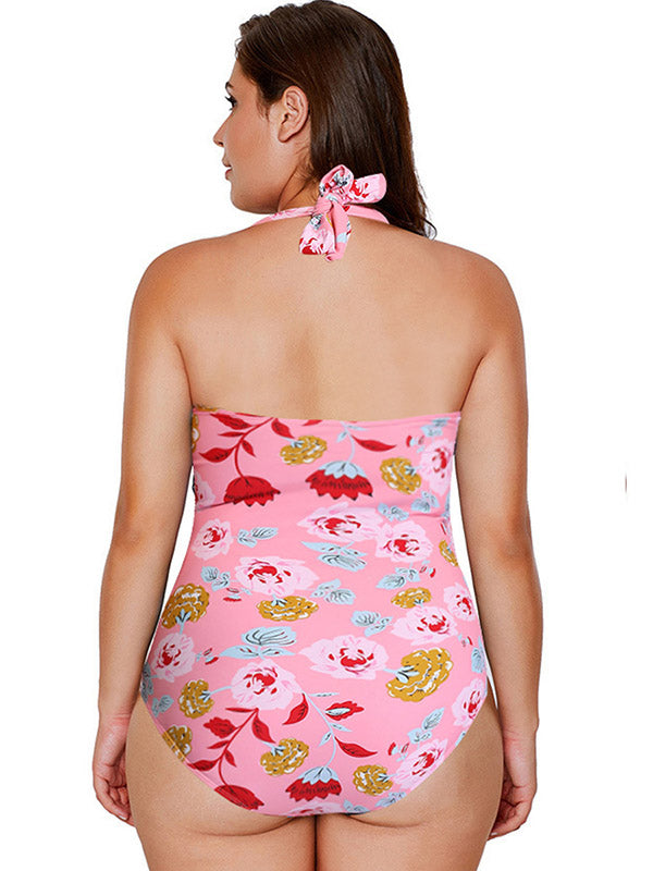 Women's Plus Size Swimsuits Floral Print Halter One Piece