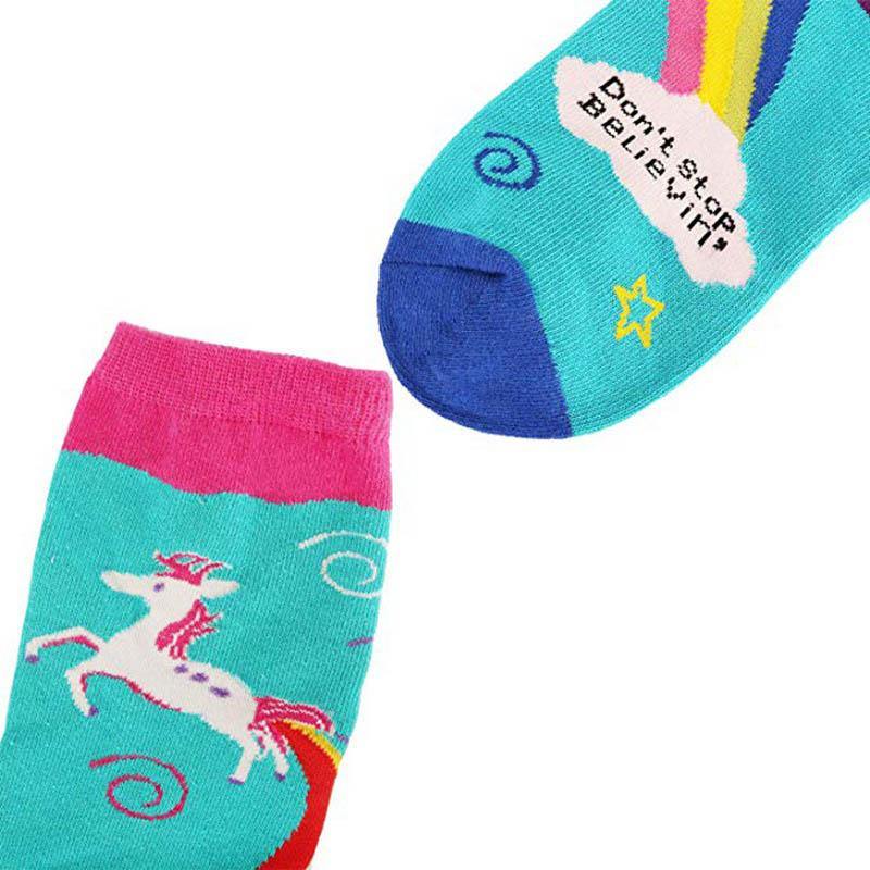 Womens Cartoon Cotton Fun Crazy Crew Socks Unicorn Rainbow Socks - CHALIER