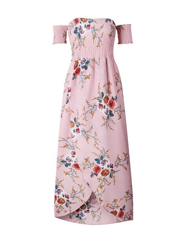 Women's Floral Printed Maxi Beach Dress Long Bohemian Split Tee Dress Plus Size - CHALIER