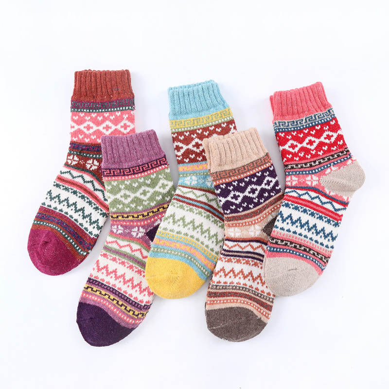Women Winter Warm Knit Wool Casual Crew Socks 5 Pairs