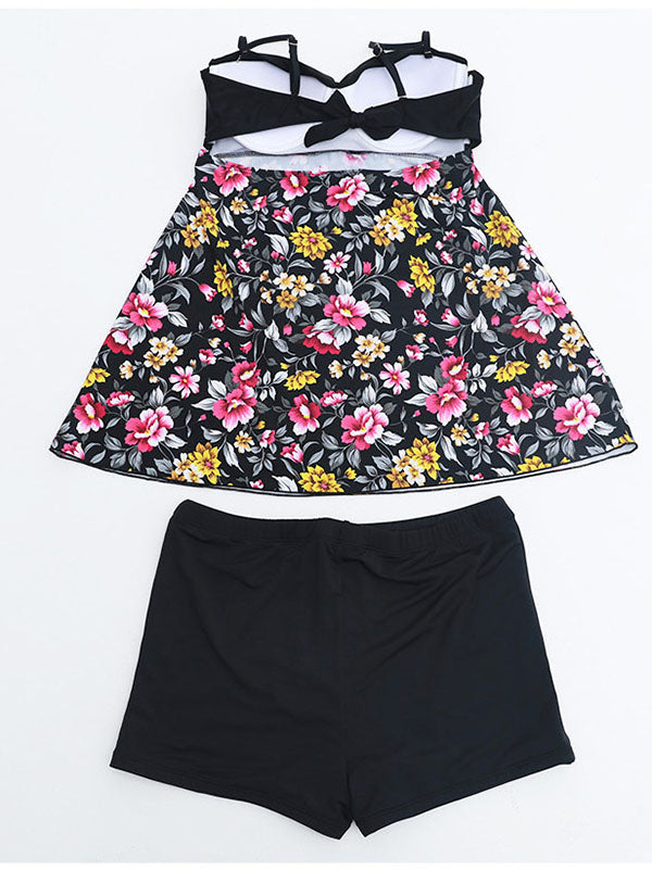 Women's Floral Prints Plus Size Swimsuits Backless Tankini Set