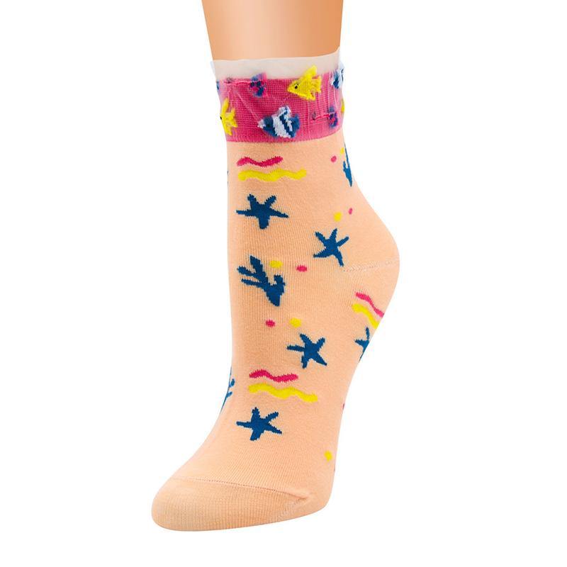 Womens Socks Vintage Starfish Beach Pattern Socks Novel Cute Cotton Crew Socks 8 Pairs - CHALIER