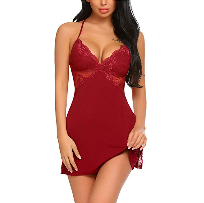 Floral Lace Lingerie Sexy Chemise for Women Babydoll Backless Sleepwear