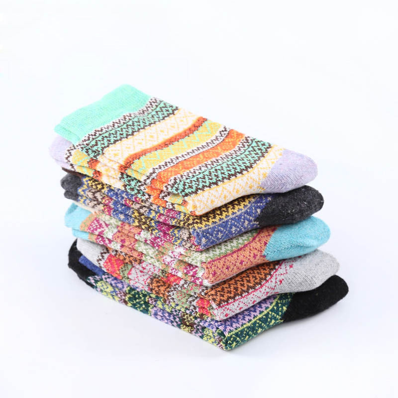 Womens Winter Warm Wool Knit Casual Crew Socks 5 Pairs