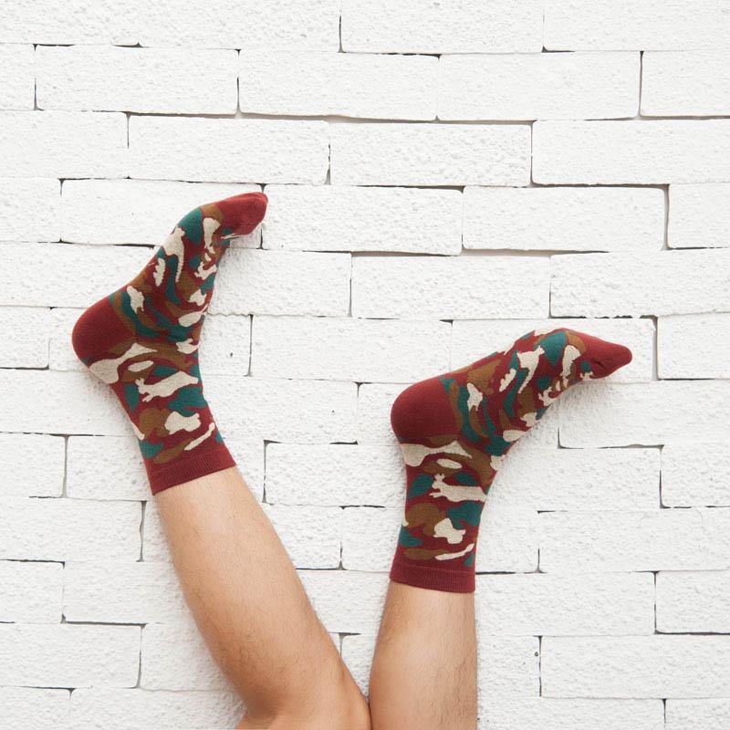 Mens Cotton Crew Socks Outdoor Camouflage Training Casual Socks Set 5 Pairs - CHALIER