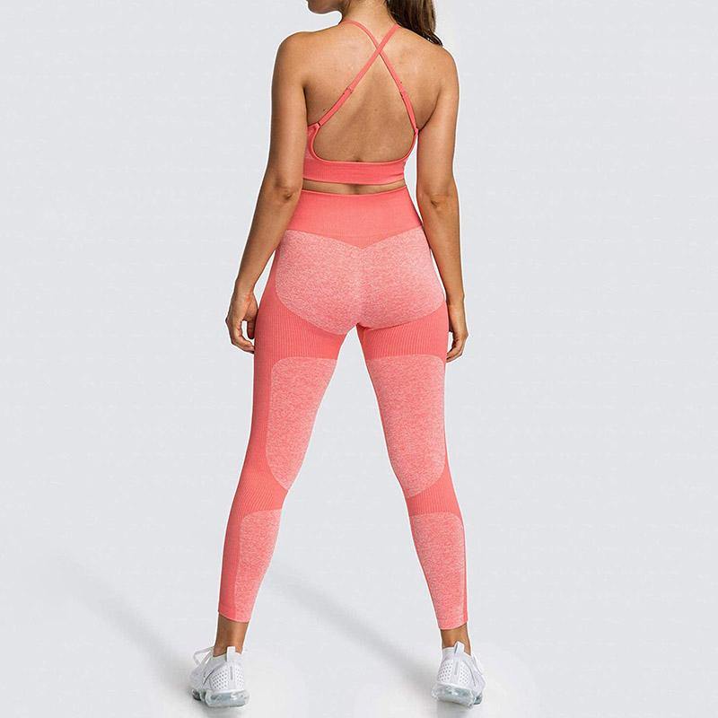 Womens Lace-up Sports Padded Seamless Workout Bra Yoga Running Fitness Bras/Leggings/Suit - CHALIER