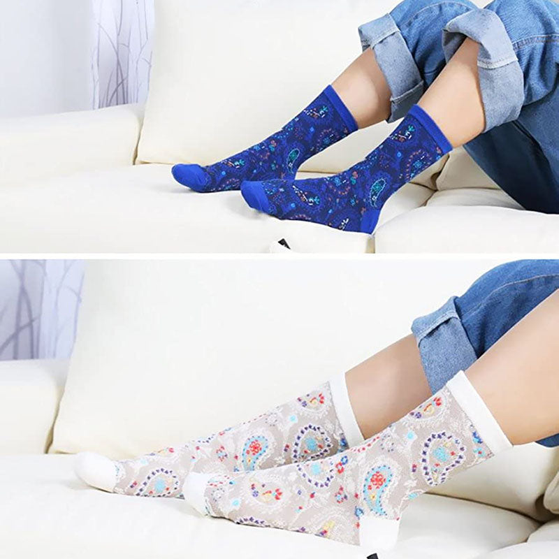Womens Fun Printed Socks Retro Cotton New Exotic Socks 6 Pairs