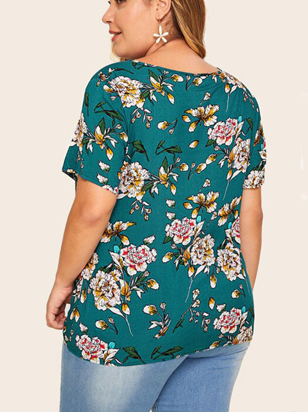 Women's Plus Size Floral Prints T-Shirt Loose Casual Tops Holiday