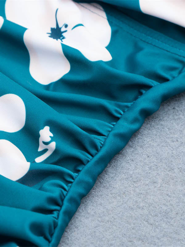 Women's One Piece Bikini Pleated Wide Strap Swimsuit Green