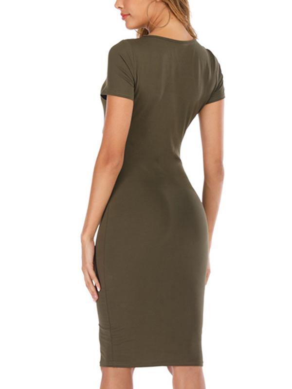 Women's Elegant Sheath Dress Short Sleeve Square-cut Collar High Waist Midi Dress - CHALIER