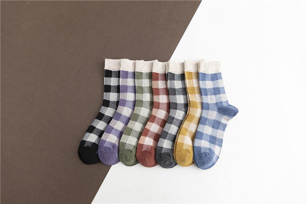 Womens Cotton Plaid Socks Checkered Pattern Soft Socks Set 7 Pairs - CHALIER