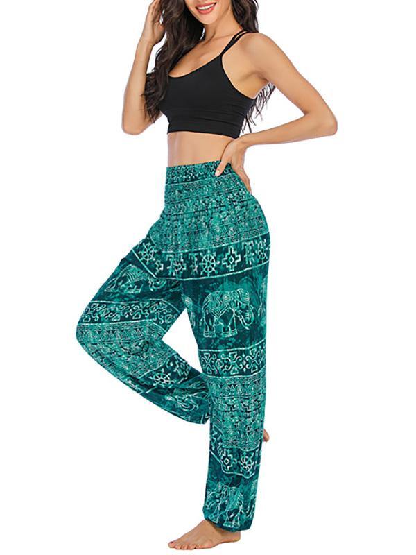 Women's Casual Printed Long Soft Bloomer Pants High Waist Yoga - CHALIER