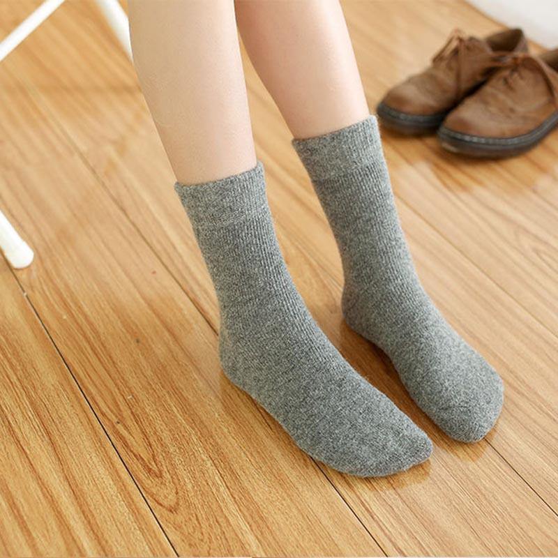 Womens Winter Super Warm Rabbit Wool Socks Set 5 Pairs Solid Colors Crew Socks - CHALIER