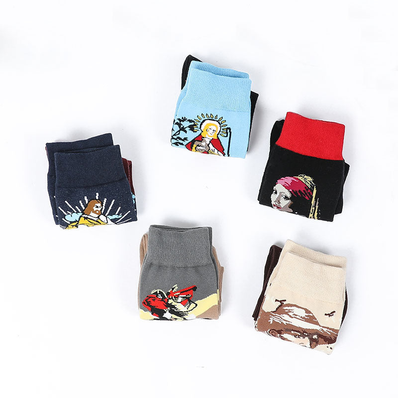 Chalier Mens Casual Crew Art Socks 5 Pairs