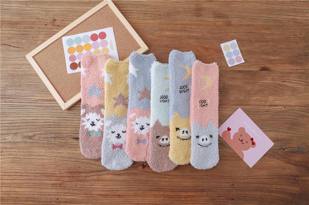 Womens Winter Warm Fuzzy Slipper Socks Cute Animals Socks Set 6 Pairs - CHALIER