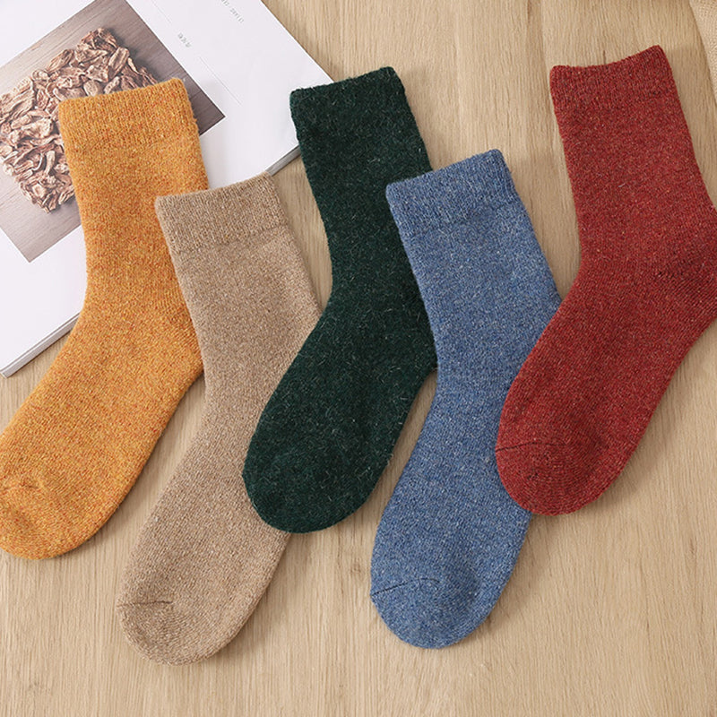 Womens Winter Thickened Knitted Crew Cotton Socks 5 Pairs