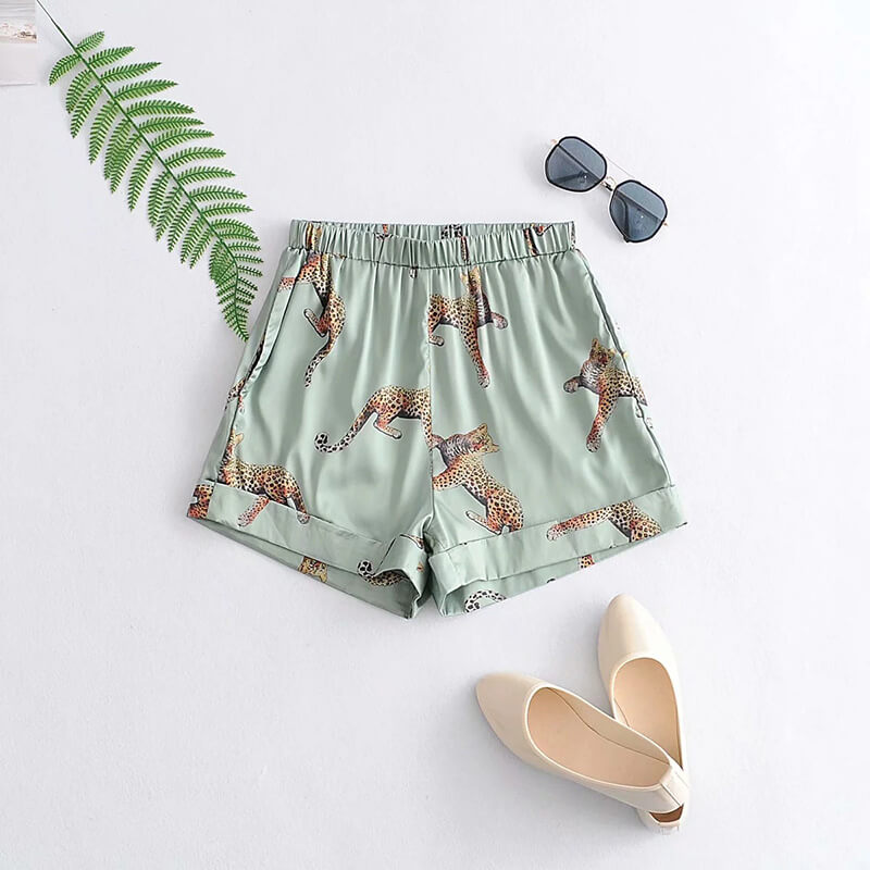 Women's Notch Collar Leopard Pattern Sleepwear Two Piece Pajama Set