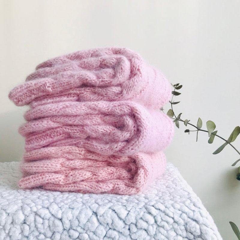 Womens Winter Warm Fuzzy Cozy Wool Knitted Home Slipper Crew Short Socks - CHALIER