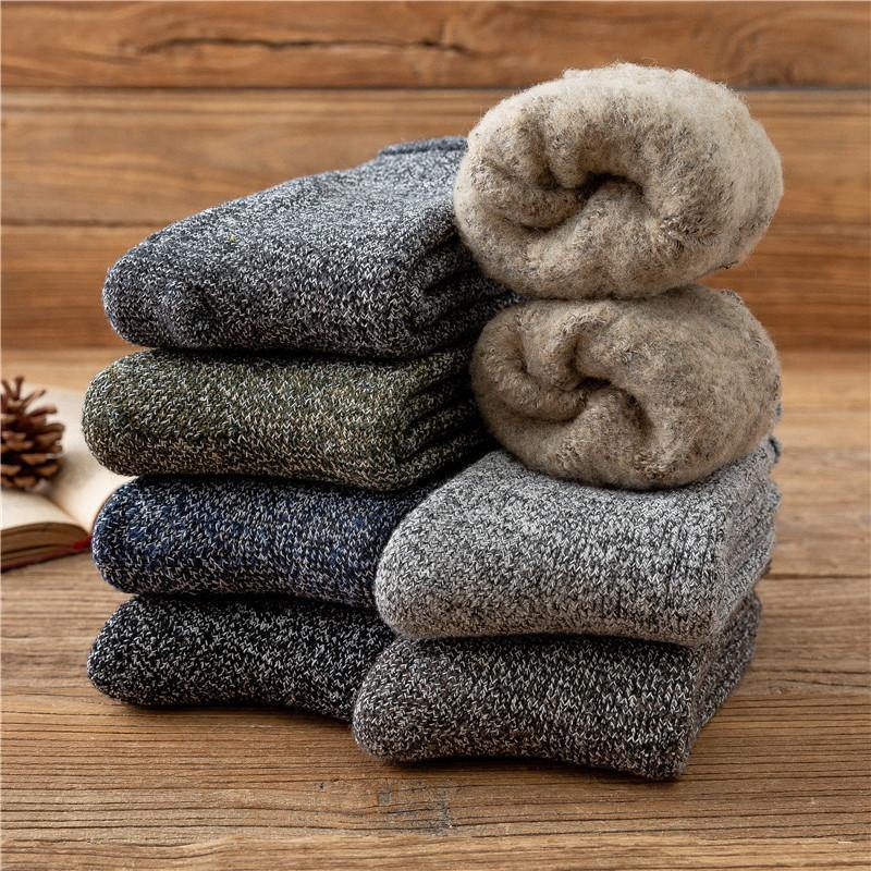 Men's Winter Athletic Outdoor Sports Socks Warm Thick Socks Cozy Wool Crew Socks 6 Pairs - CHALIER