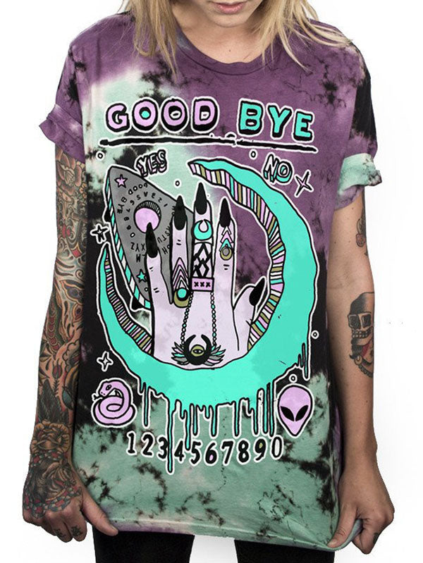 Women's Funny Cartoon Alien Prints Plus Size Tie-dye T-Shirt