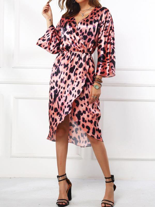 Women's Elegant Causual Smooth Floral Prints Speckle Pattern Dress Long Sleeve - CHALIER