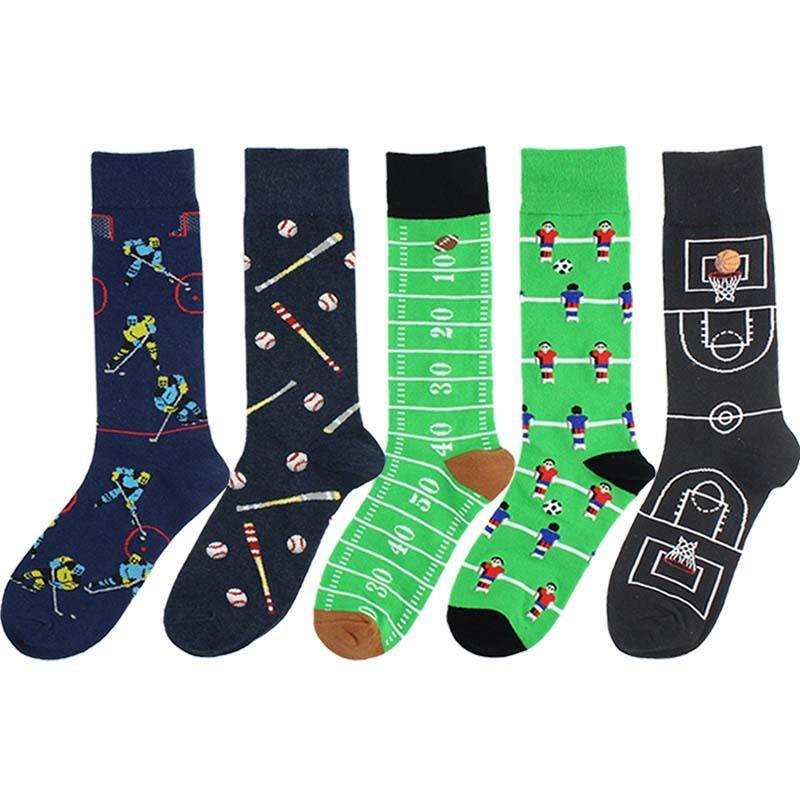 Fashion Cotton Socks Men Funny Sports Casual Crew Socks Football Basketball Rugby Baseball 5 Pairs - CHALIER