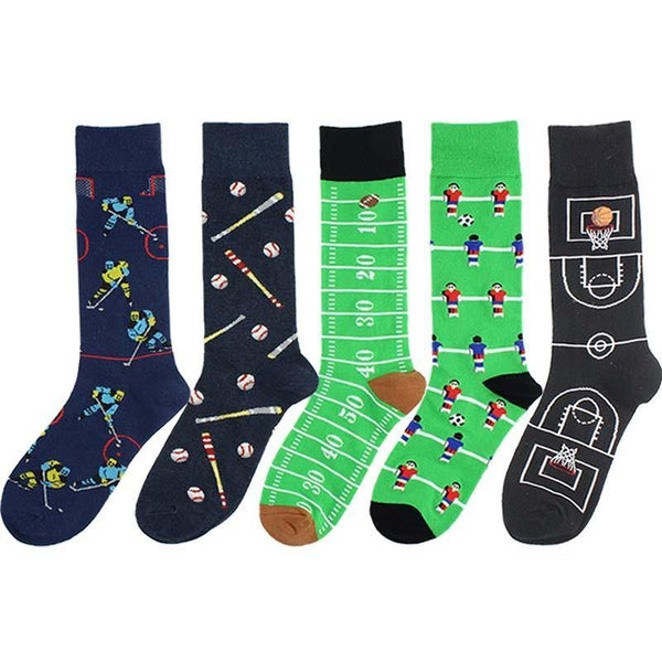 Fashion Cotton Socks Men Funny Sports Casual Crew Socks Football Basketball Rugby Baseball 5 Pairs - CHALIER