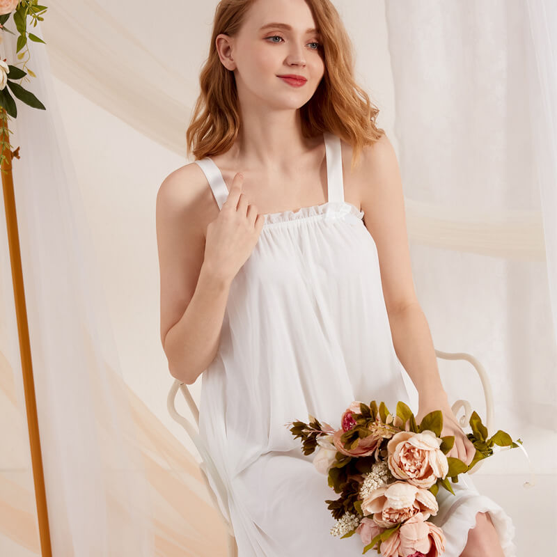 Women's Vintage Nightgown Double Layer Sleepwear Sleeveless Tank Sleepshirt